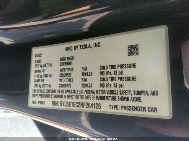 Tesla Model 3 Performance 2022 5YJ3E1EC2NF264126 Image 10