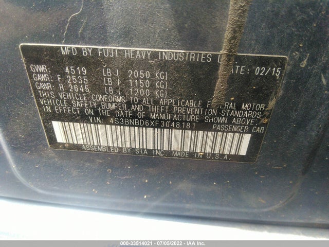 2015 Subaru Legacy, VIN: 4S3BNBD6XF3048181