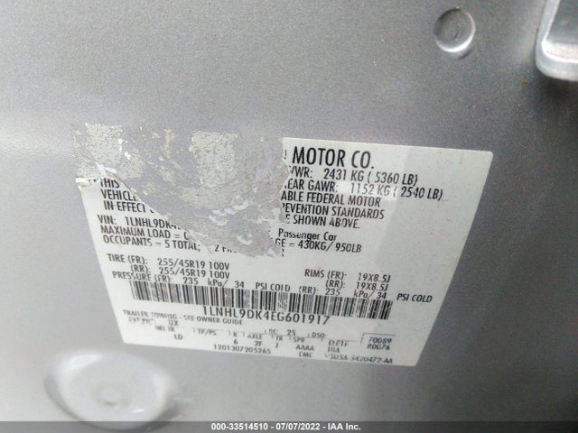 Lincoln MKS 2014 1LNHL9DK4EG601917 Image 10