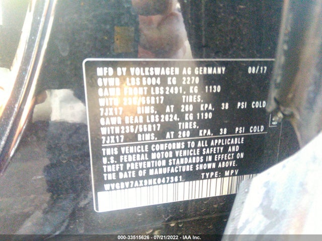 WVGBV7AX9HK047361 Volkswagen TIGUAN