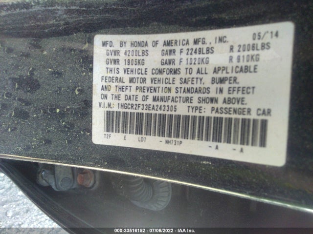 Honda Accord Sedan Lx 2014 1HGCR2F33EA243305 Image 9