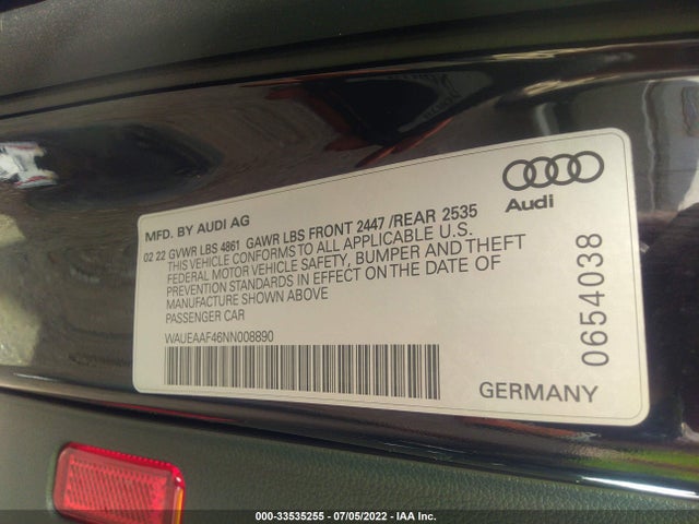 2022 Audi A4, VIN: WAUEAAF46NN008890