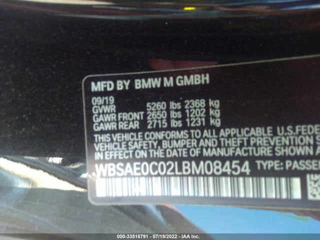 2020 BMW 8 Series, VIN: WBSAE0C02LBM08454