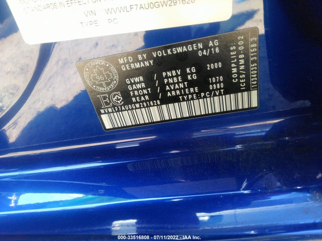 2016 Volkswagen Golf R, VIN: WVWLF7AU0GW291628