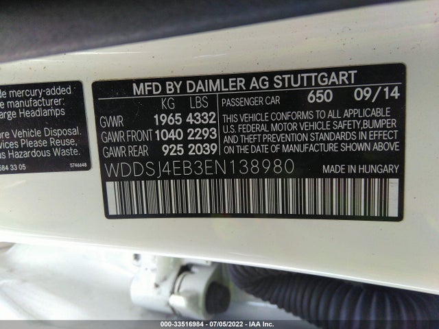 2014 MERCEDES-BENZ CLA-CLASS CLA 250 VIN: WDDSJ4EB3EN138980