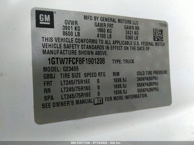 2015 GMC Savana, VIN: 1GTW7FCF8F1901208