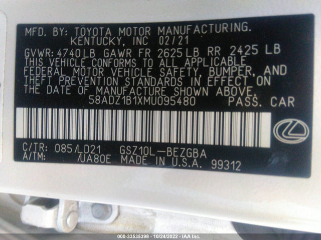 58ADZ1B1XMU095480 Lexus Es Es 350