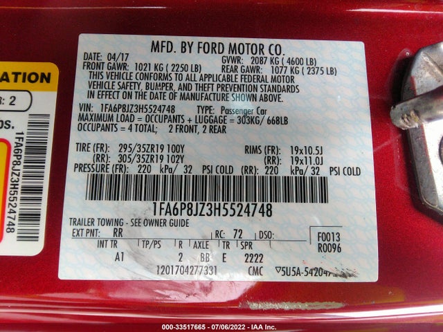 2017 Ford Mustang, VIN: 1FA6P8JZ3H5524748