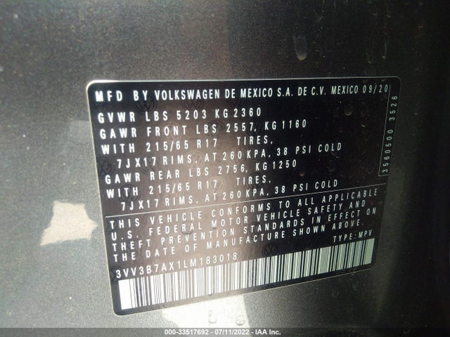 2020 Volkswagen Tiguan, VIN: 3VV3B7AX1LM183018