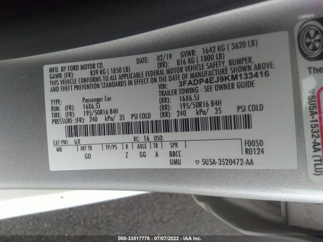 2019 Ford Fiesta, VIN: 3FADP4EJ9KM133416