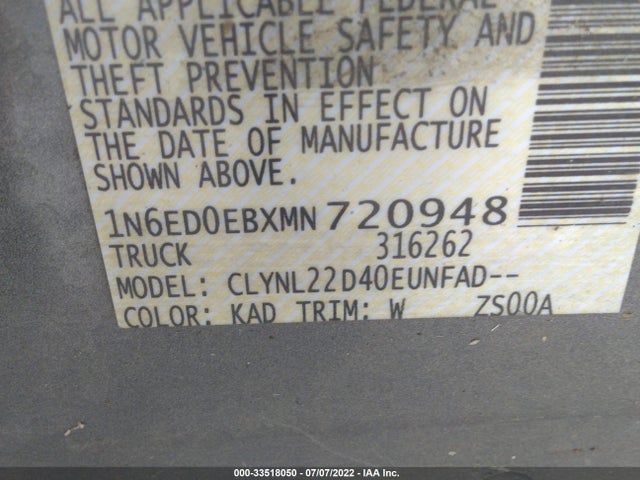 2021 Nissan Frontier, VIN: 1N6ED0EBXMN720948