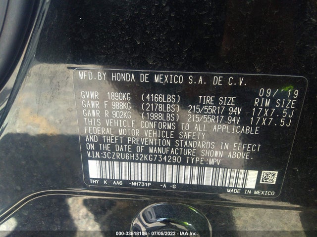 Honda HR-V LX 2019 3CZRU6H32KG734290 Image 9