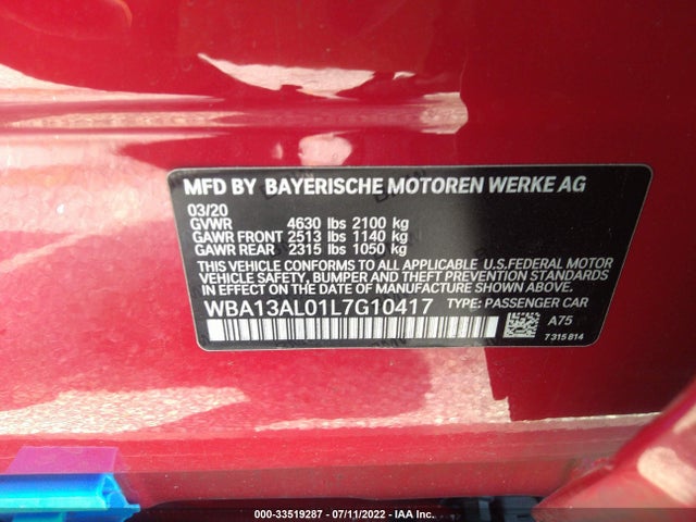 2020 BMW 2 Series, VIN: WBA13AL01L7G10417