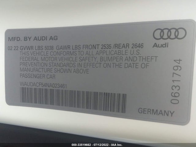 2022 Audi A5, VIN: WAUDACF54NA023461