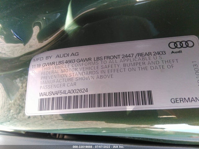 2020 Audi A5, VIN: WAUSNAF54LA002624