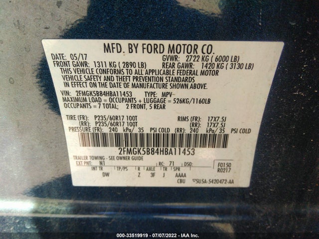 2017 Ford Flex, VIN: 2FMGK5B84HBA11453