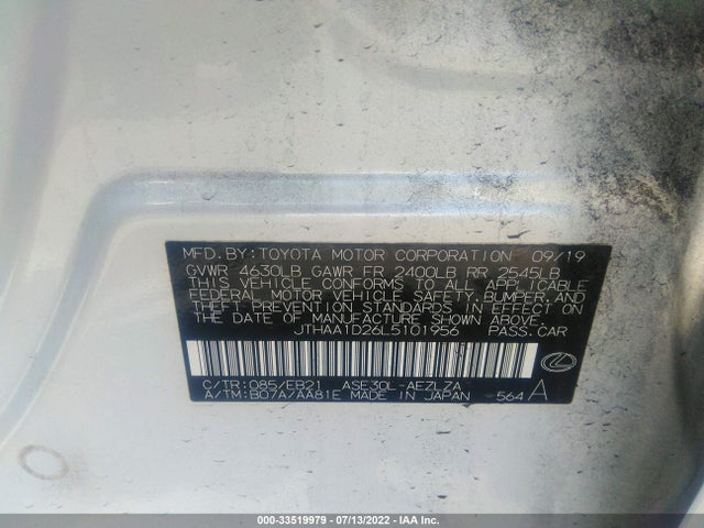 2020 Lexus IS, VIN: JTHAA1D26L5101956
