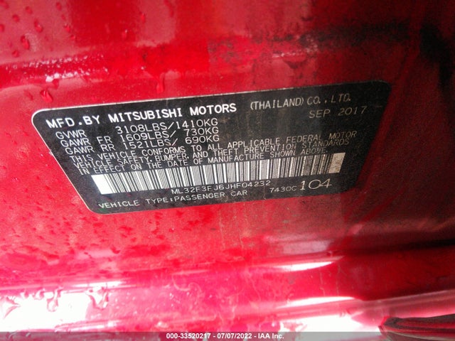 ML32F3FJ6JHF04232 Mitsubishi Mirage G4 Es