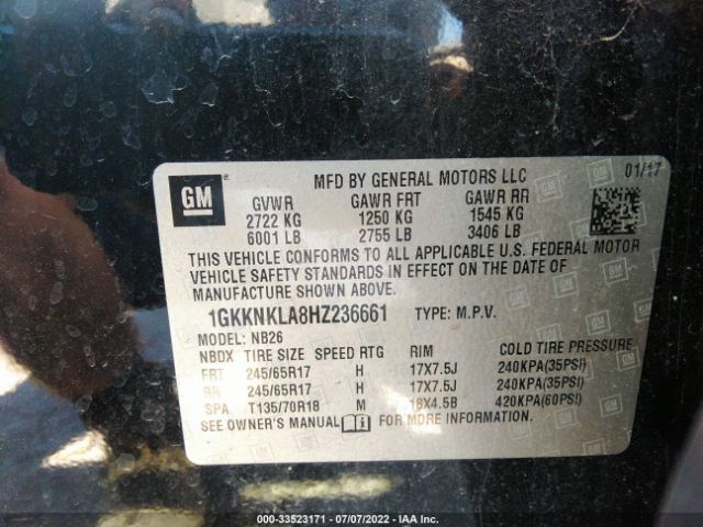 1GKKNKLA8HZ236661 GMC ACADIA SLE