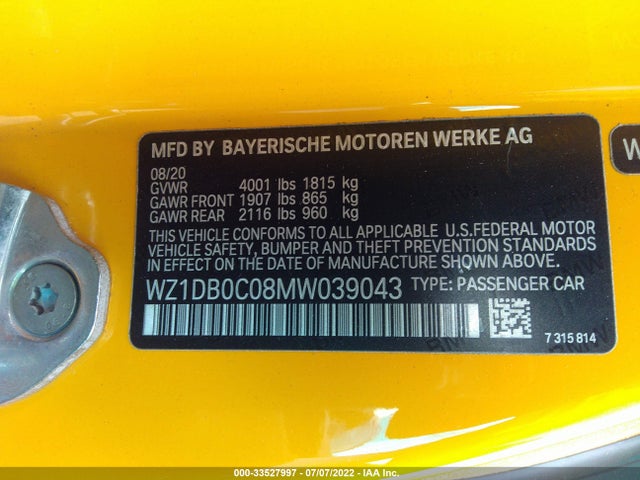 2021 Toyota Supra, VIN: WZ1DB0C08MW039043