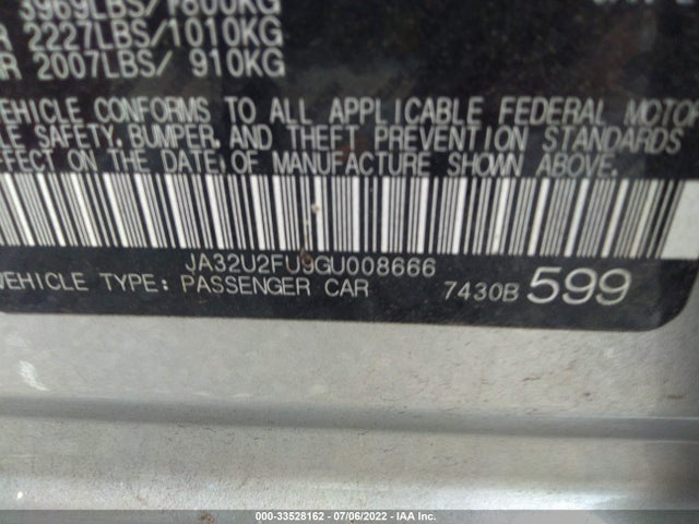 2016 Mitsubishi Lancer, VIN: JA32U2FU9GU008666