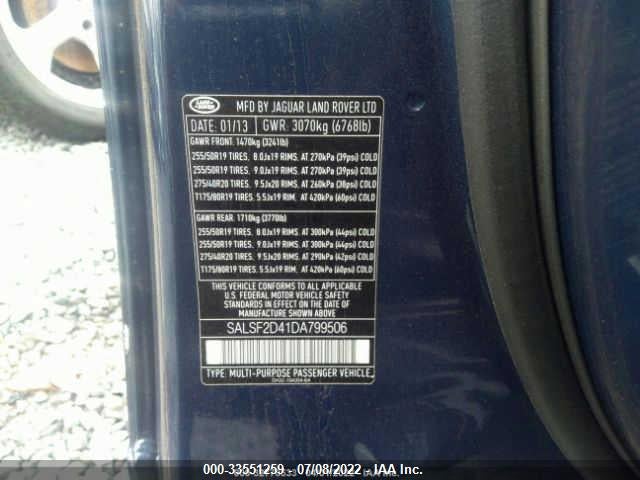 Land Rover RANGE ROVER SPORT 2013 SALSF2D41DA799506 Image 9