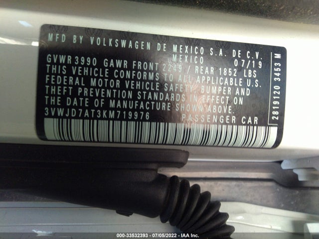 2019 Volkswagen Beetle, VIN: 3VWJD7AT3KM719976