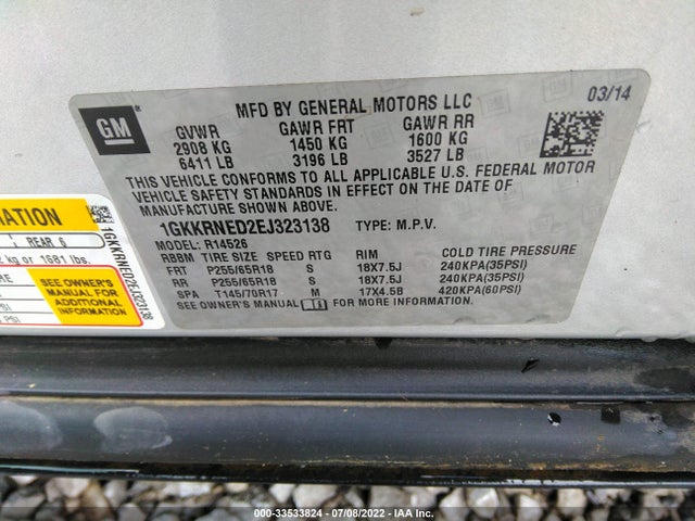 GMC ACADIA SLE 2014 1GKKRNED2EJ323138 Image 9