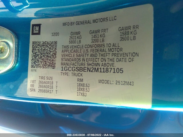 2021 Chevrolet Colorado, VIN: 1GCGSBEN2M1187105