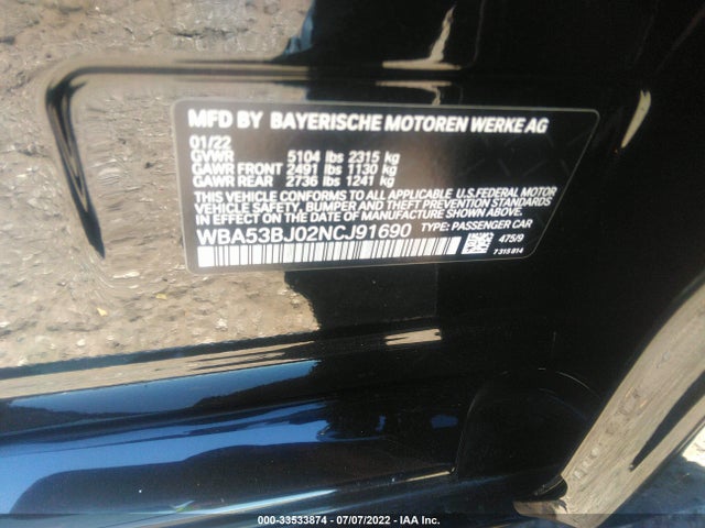 2022 BMW 5 Series, VIN: WBA53BJ02NCJ91690