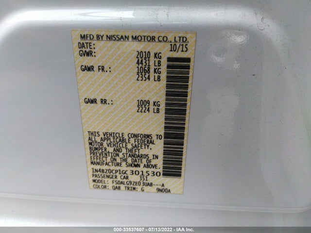 2016 Nissan Leaf, VIN: 1N4BZ0CP1GC301530