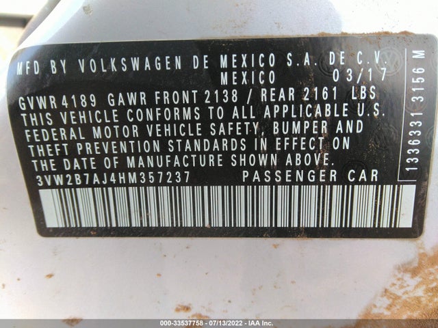 3VW2B7AJ4HM357237 Volkswagen Jetta 1.4t S