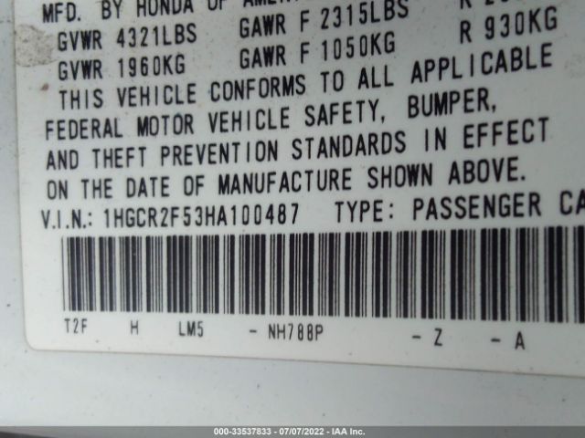 1HGCR2F53HA100487 Honda Accord Sedan Sport