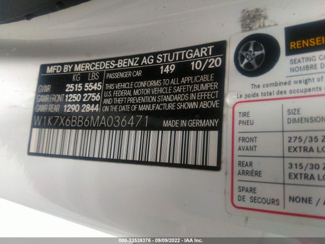 2021 Mercedes-Benz AMG GT, VIN: W1K7X6BB6MA036471