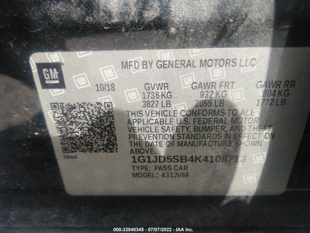 2019 Chevrolet Sonic, VIN: 1G1JD5SB4K4108713
