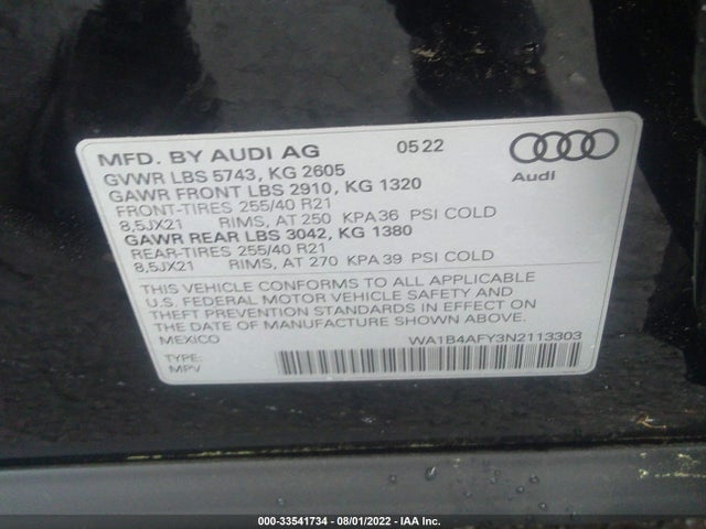 2022 Audi SQ5, VIN: WA1B4AFY3N2113303