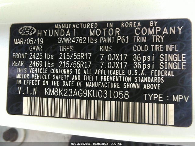 2019 Hyundai Kona, VIN: KM8K23AG9KU031058