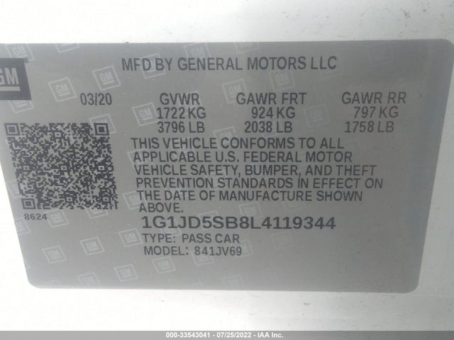 2020 Chevrolet Sonic, VIN: 1G1JD5SB8L4119344