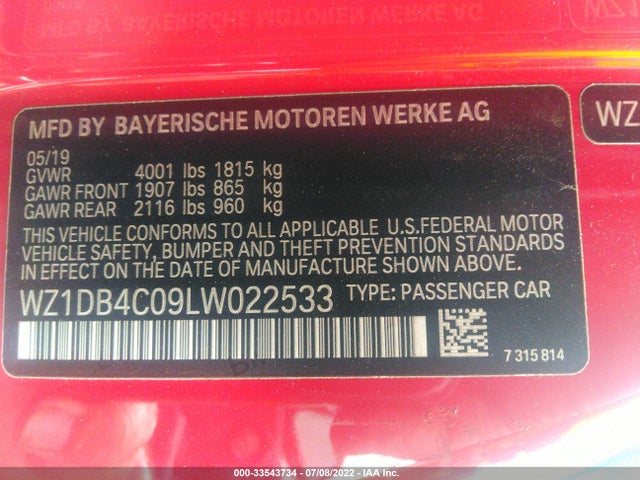 2020 Toyota Supra, VIN: WZ1DB4C09LW022533