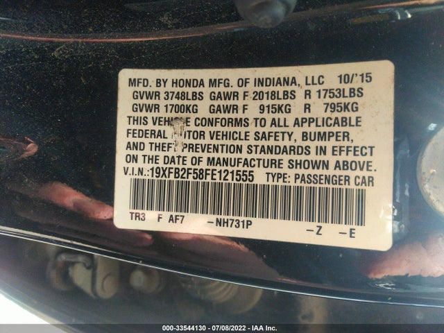 2015 HONDA CIVIC SEDAN LX VIN: 19XFB2F58FE121555