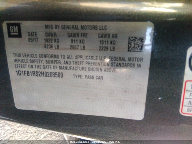 Chevrolet Camaro 1lt 2017 1G1FB1RS2H0208500 Image 10