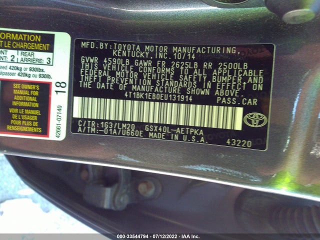 Toyota AVALON LIMITED 2014 4T1BK1EB0EU131914 Image 9