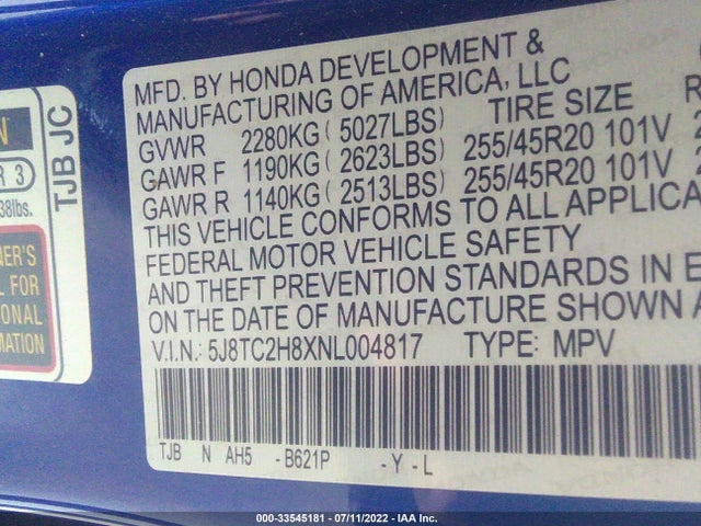 2022 Acura RDX, VIN: 5J8TC2H8XNL004817