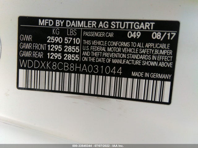 2017 Mercedes-Benz S-Class, VIN: WDDXK8CB8HA031044