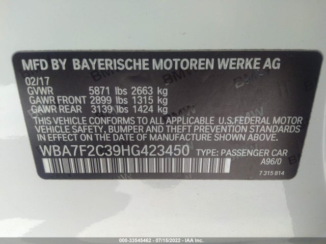 2017 BMW 7 Series, VIN: WBA7F2C39HG423450