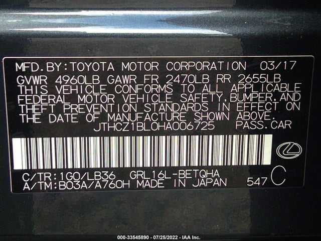 2017 Lexus GS, VIN: JTHCZ1BL0HA006725