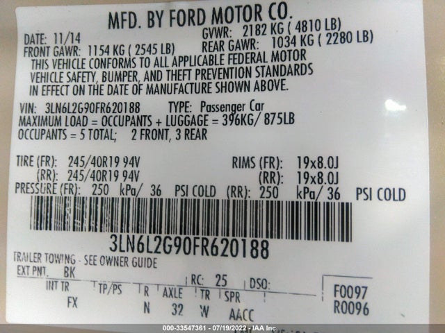 2015 Lincoln MKZ, VIN: 3LN6L2G90FR620188