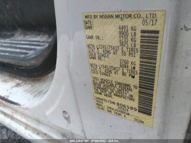 2017 Nissan NV, VIN: 1N6AF0LY3HN806589
