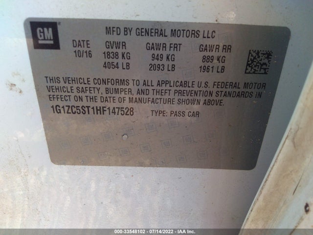 Chevrolet MALIBU LS 2017 1G1ZC5ST1HF147528 Image 10
