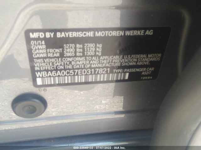 2014 BMW 6 Series, VIN: WBA6A0C57ED317821